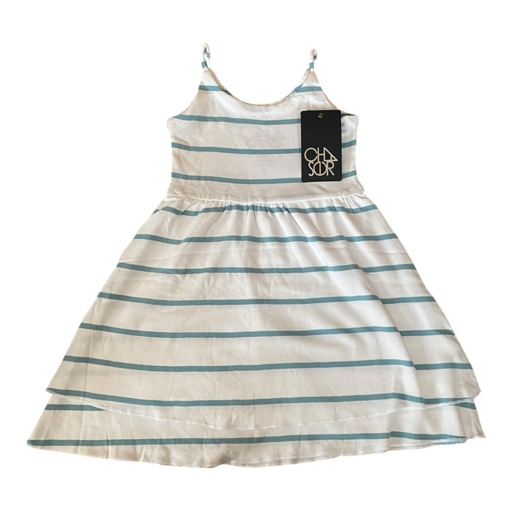 Chaser White and Teal Striped Layered Tank Top Dress Girl’s Size 2T NWT